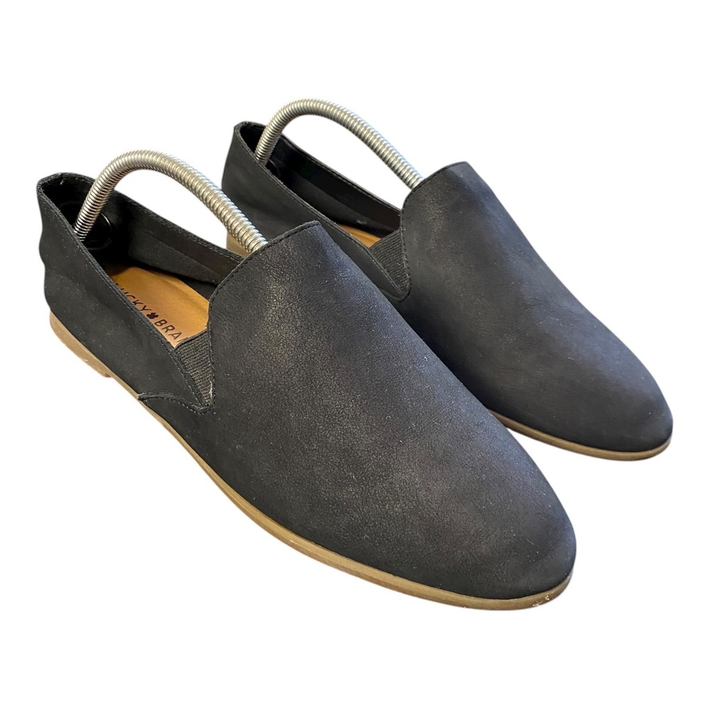 Lucky Brand Black Faux Leather Slip On Loafer Flats Women's Size 9M‎